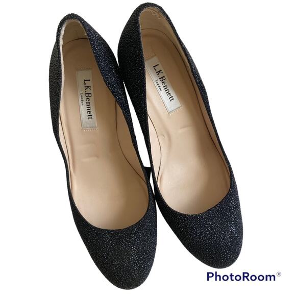 LK Bennett Sledge Glitter Platform Stiletto Black Heel Pumps Size 38 - Picture 7 of 11